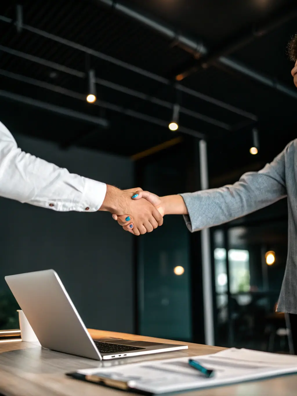 A diverse group of people smiling and shaking hands, representing a trusted local network in Slough for immigration services.